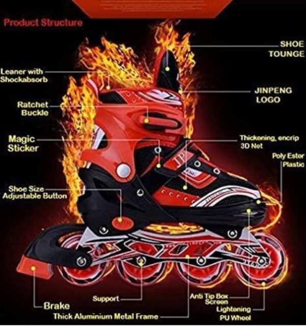 TOYZIA Roller Skates for Boys and Girls Age Group 6-10 Years Adjustable Inline Skating Shoes with School Sport (RED)  (SIZE- S.  30,33 - Image 3