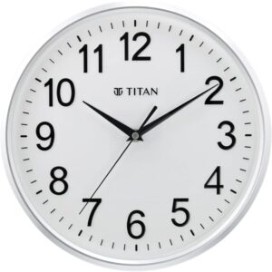 Titan Contemporary Wall Clock with Silent Sweep Technology - 30 Cm X 30 Cm (Medium)(Plastic) - Analog, Silver (1328. - 1329