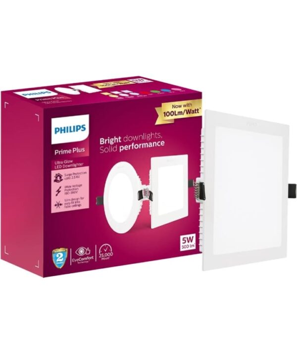 PHILIPS 5W Square AP Plus UltraGlow LED DL Recessed LED Panel Ceiling Light (Pack of 1, Natural White) (1692)