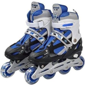 Kesar Bhavani New Inline Skates, Adjustable Inline Roller Skates for Kids, Teens and Adults, Unisex Outdoor Skating Shoes Roller Blades with Featuring Wheels for Skating (Colerfull Skating) (Blue) (SIZE-L 38,41