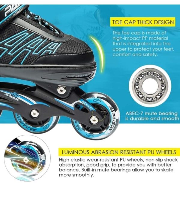 Kesar Bhavani New Inline Skates, Adjustable Inline Roller Skates for Kids, Teens and Adults, Unisex Outdoor Skating Shoes Roller Blades with Featuring Wheels for Skating (Colerfull Skating) (Blue) (SIZE-L 38,41 - Image 4