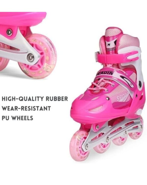 Rylan 4 Wheels Adjustable Inline Skates Skating Shoes for Boys Kids Girls Skating Shoe Adjustable Roller Blades Age 6 to 15 Years PU Strong Wheels Aluminium with LED Flash Light on Wheels (SIZE-S 30,33 - Image 3