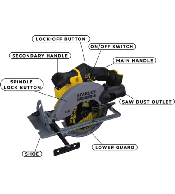 STANLEY FATMAX SCC500-B1 20V 165mm 4000 RPM Cordless Brushed Circular Saw for Mechanic, Tradesmen & Professional Use, Batteries Not Included, 2 Year Warranty, YELLOW & BLACK - Image 5