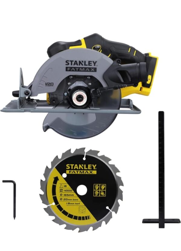 STANLEY FATMAX SCC500-B1 20V 165mm 4000 RPM Cordless Brushed Circular Saw for Mechanic, Tradesmen & Professional Use, Batteries Not Included, 2 Year Warranty, YELLOW & BLACK