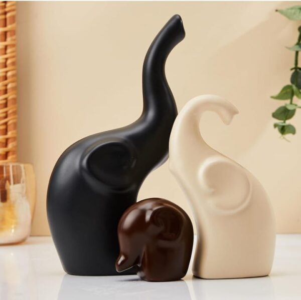 amazon basics Home Décor Elephant Family Matte Finish Ceramic Fantasy Figures(Set of 3 Piece,Multicolor) (2281-82)