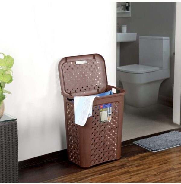 Cello Classic Plastic Laundry Basket with Lid, 30 Litres, Brown | Lightweight and Portable | Storage Organizer | Convenient Handling | Useful For Storing Clothes, Toys, Books (2226) - Image 3