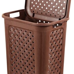 Cello Classic Plastic Laundry Basket with Lid, 30 Litres, Brown | Lightweight and Portable | Storage Organizer | Convenient Handling | Useful For Storing Clothes, Toys, Books (2226)