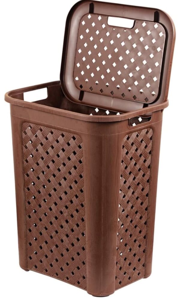 Cello Classic Plastic Laundry Basket with Lid, 30 Litres, Brown | Lightweight and Portable | Storage Organizer | Convenient Handling | Useful For Storing Clothes, Toys, Books (2226)