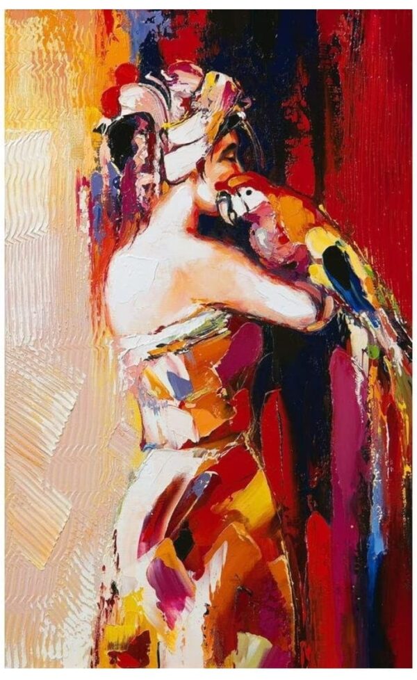 Pitaara Box Woman Portrait with Parrot | Canvas Painting for Bedroom & Living Room | Engineered Wood Frame | 16 x 25.8 inch (41 x 66 cms) (2166) - Image 2