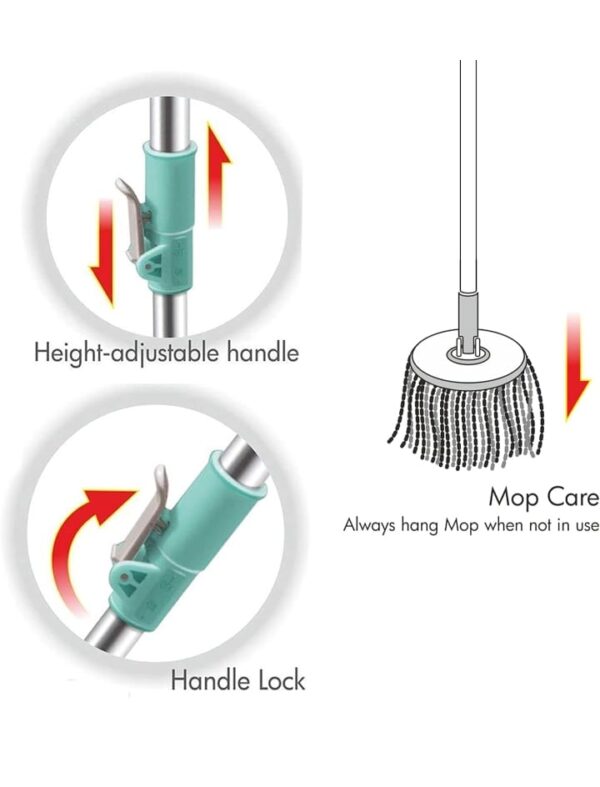 Spotzero By Milton Spin Mop Spares Set Handle with Microfibers Refill(Compatible with Prime, E-Elite, Classic, Ace Mops) Aqua Green (3144) - Image 3