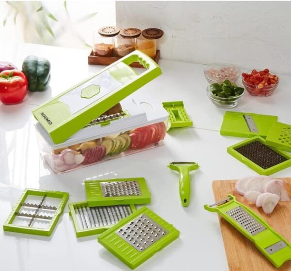 Amazon Brand - Solimo 15-in-1 Stainless Steel Multipurpose Vegetable and Fruit Chopper, Green (2621,2627) - Image 3