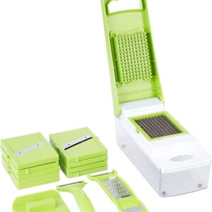 Amazon Brand - Solimo 15-in-1 Stainless Steel Multipurpose Vegetable and Fruit Chopper, Green (2621,2627)
