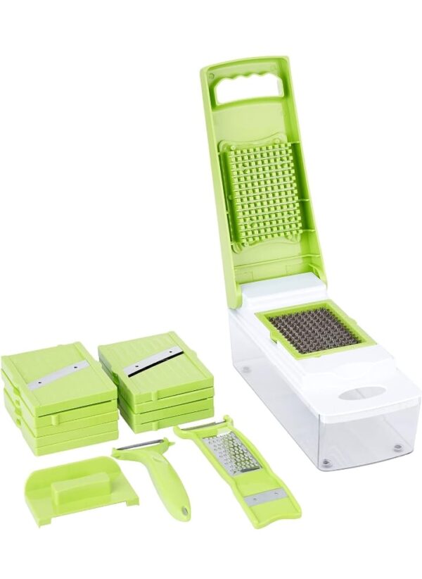 Amazon Brand - Solimo 15-in-1 Stainless Steel Multipurpose Vegetable and Fruit Chopper, Green (2621,2627)