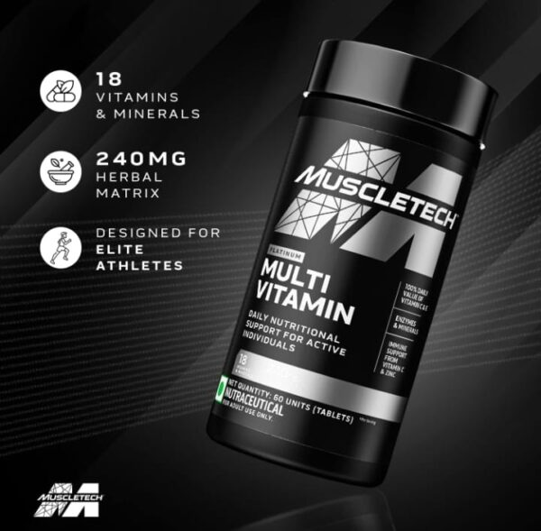 MuscleTech Platinum Multivitamin, Vitamin C for Immune Support, 18 Vitamins & Minerals, 60 Tablets (2415) - Image 5