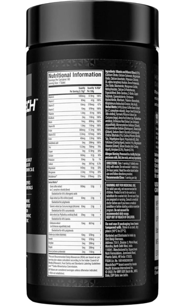 MuscleTech Platinum Multivitamin, Vitamin C for Immune Support, 18 Vitamins & Minerals, 60 Tablets (2415) - Image 4