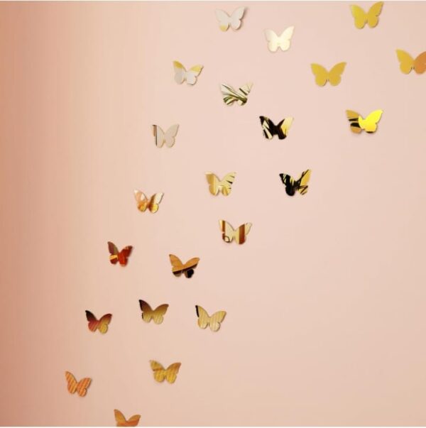 Amazon Brand - Solimo Glass Self Adhesive Butterfly Shaped Acrylic Mirror for Wall Décor (Set of 60) | Gold (5.5 X 3.5 Cm Each) (2238)