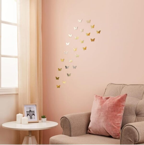Amazon Brand - Solimo Glass Self Adhesive Butterfly Shaped Acrylic Mirror for Wall Décor (Set of 60) | Gold (5.5 X 3.5 Cm Each) (2238) - Image 2