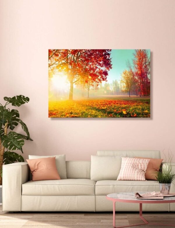 999STORE Wooden Stretched Framed Wall Painting Paintings For Bedroom Wall Art Living Room Décor With Frames Sunrise Behind The Red Leaves Sunrise Painting (24X36 Inch) Flp24360130 (2140)
