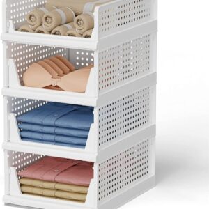 TEX-RO Wardrobe Organiser for Clothes - Storage Organiser, Cupboard Organizer, Clothes Organizer for Wardrobe Organizer for Storage Clothes, Cloth Organiser for Wardrobe (Pack Of 4, Plastic) White (3212)