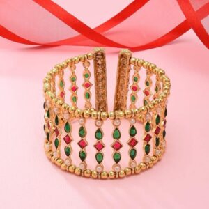 ZAVERI PEARLS Green & Pink Kundan Embellished Traditional Cuff Bracelet For Women-ZPFK11437 (shani15)