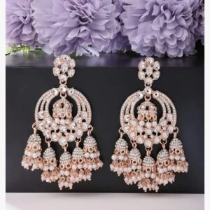 Zaveri Pearls Rose Gold Kundan & Dazzling Austrian Diamonds Embellished Jhumki Drops Earring For Women-ZPFK13786 (shani16)