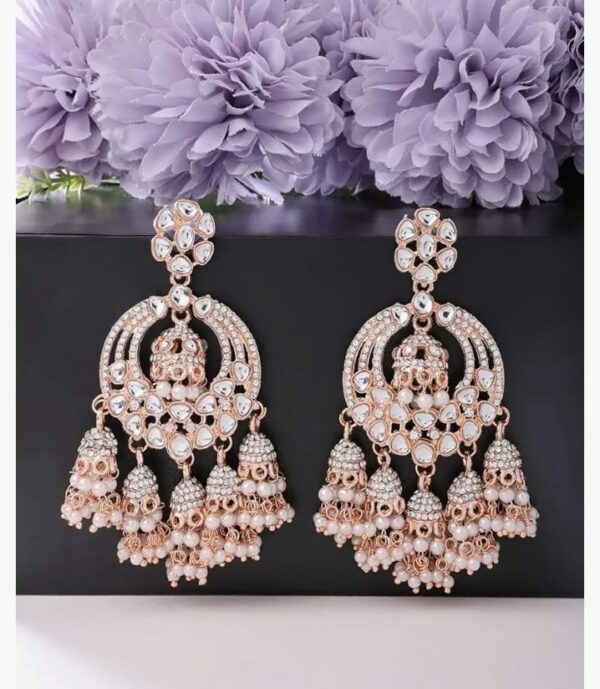 Zaveri Pearls Rose Gold Kundan & Dazzling Austrian Diamonds Embellished Jhumki Drops Earring For Women-ZPFK13786 (shani16)