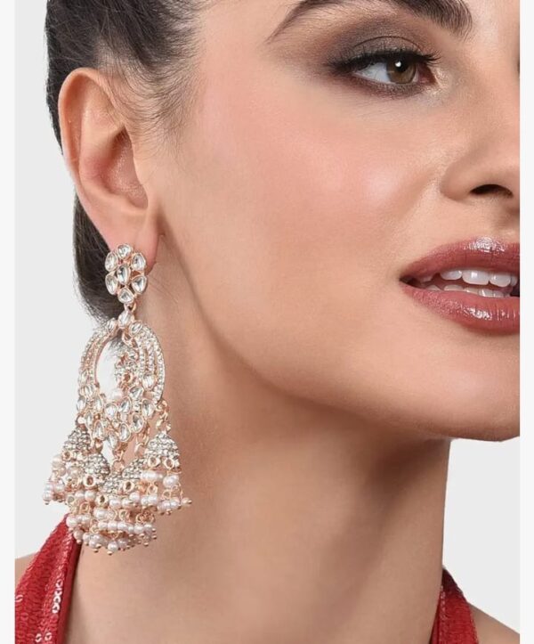 Zaveri Pearls Rose Gold Kundan & Dazzling Austrian Diamonds Embellished Jhumki Drops Earring For Women-ZPFK13786 (shani16) - Image 3