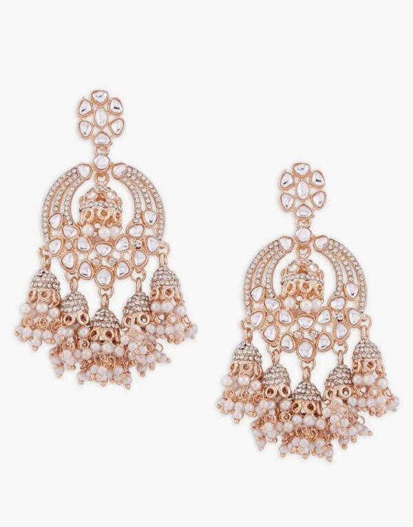 Zaveri Pearls Rose Gold Kundan & Dazzling Austrian Diamonds Embellished Jhumki Drops Earring For Women-ZPFK13786 (shani16) - Image 2