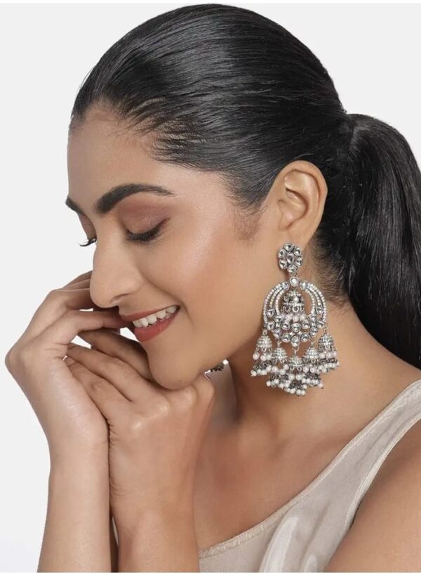 Zaveri Pearls Antique Silver Tone Kundan & Austrian Diamonds Jhumki Drops Earring For Women-ZPFK10164(shani17) - Image 2