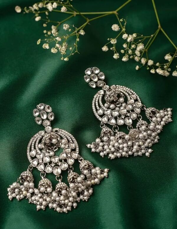 Zaveri Pearls Antique Silver Tone Kundan & Austrian Diamonds Jhumki Drops Earring For Women-ZPFK10164(shani17) - Image 3