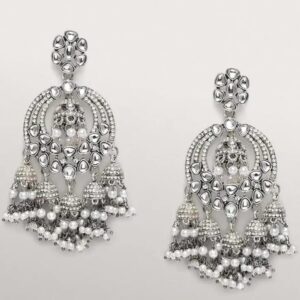 Zaveri Pearls Antique Silver Tone Kundan & Austrian Diamonds Jhumki Drops Earring For Women-ZPFK10164(shani17)