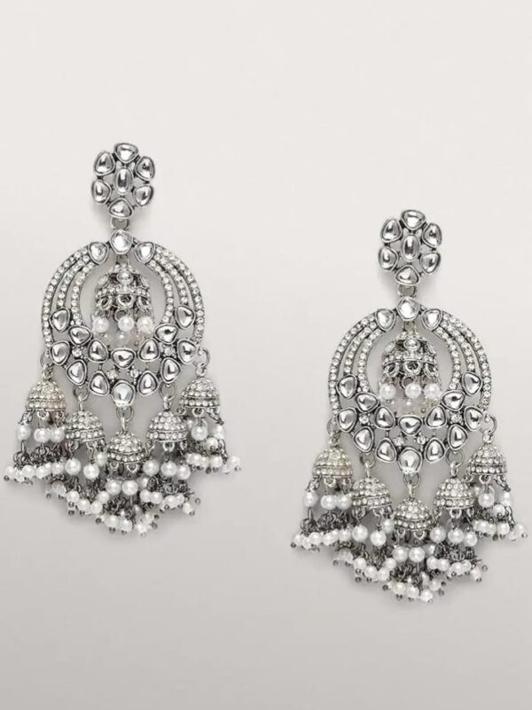 Zaveri Pearls Antique Silver Tone Kundan & Austrian Diamonds Jhumki Drops Earring For Women-ZPFK10164(shani17)