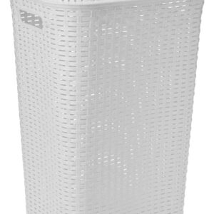 Cello Eliza Plastic Laundry Basket with Lid, Milky White, 50 Ltrs | Lightweight and Portable | Storage Organizer | Convenient Handling | Useful For Storing Clothes, Toys, Books (MINOR CRACK)(3252)