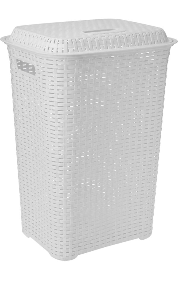 Cello Eliza Plastic Laundry Basket with Lid, Milky White, 50 Ltrs | Lightweight and Portable | Storage Organizer | Convenient Handling | Useful For Storing Clothes, Toys, Books (MINOR CRACK)(3252)