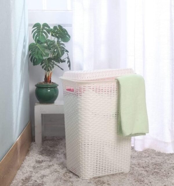 Cello Eliza Plastic Laundry Basket with Lid, Milky White, 50 Ltrs | Lightweight and Portable | Storage Organizer | Convenient Handling | Useful For Storing Clothes, Toys, Books (MINOR CRACK)(3252) - Image 2