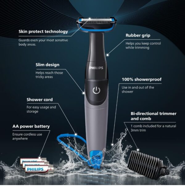 PHILIPS Bg1025/15 Showerproof Battery Powered Body Groomer For Men, Safe For All Body Areas, Including Private Parts 2K+ bought in past month (3357,3358,3359) - Image 3