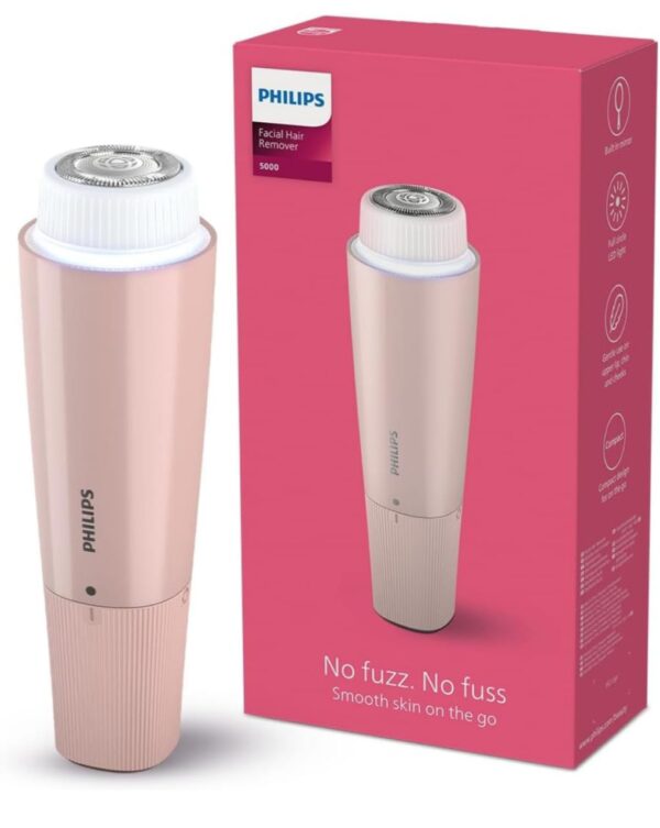 Philips Facial Trimmer for Women - SkinSafe with Hypo Allergenic Blades I Makeup must-have for glowing results I Self-sharpeing blades I Mirror & Light for Clean Trim I No Skin irritation I Cleaning brush I Travel Friendly I 2 Year Warranty - BRR454/00 (3369,3370)