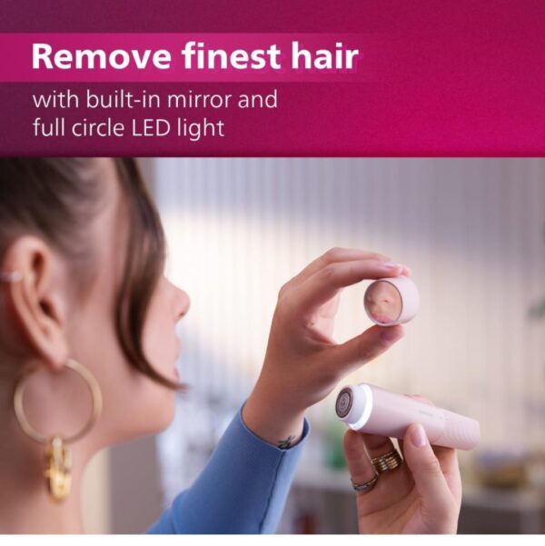 Philips Facial Trimmer for Women - SkinSafe with Hypo Allergenic Blades I Makeup must-have for glowing results I Self-sharpeing blades I Mirror & Light for Clean Trim I No Skin irritation I Cleaning brush I Travel Friendly I 2 Year Warranty - BRR454/00 (3369,3370) - Image 5
