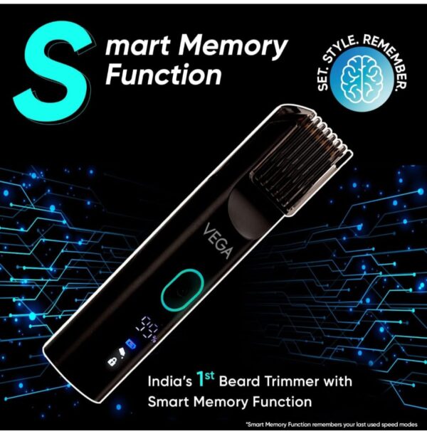 Vega SmartOne S1 Beard Trimmer for Men with Titanium Blade, Digital Display, 120 mins Runtime, IPX7 Waterproof & 40 Length Settings, 3 Unique Speed Mode Black (VHTH-30) ( 3541,3542,3543,3544,3546) - Image 4