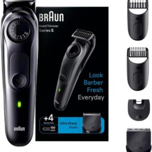 Braun Beard Trimmer for Men, BT5410, From Gillette, Style, Edge, Detail, Lifetime Sharp Blades, 39 Length Settings, 100-Min Runtime, Waterproof, 5 min Quick Charge, Precision Trimming Comb