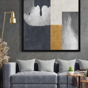 999STORE white blue and yellow and grey abstract canvas painting abstract wall art (BoxF36X360008) (2192)
