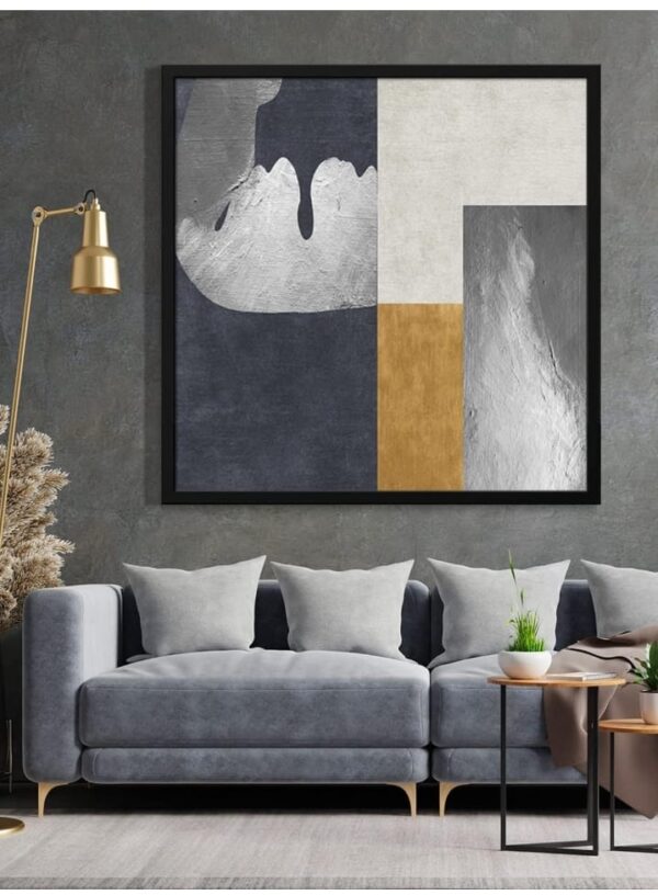 999STORE white blue and yellow and grey abstract canvas painting abstract wall art (BoxF36X360008) (2192)