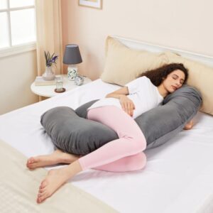 Amazon basics Full Body J-Shaped Pregnancy Pillow for Maternity & Baby Nursing | Abdomen, Hip, Spine, Neck & Head Support Cushion Velvet Outer Cover with Zip (Grey)   ( AV)(2518) ( AV)