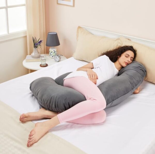 Amazon basics Full Body J-Shaped Pregnancy Pillow for Maternity & Baby Nursing | Abdomen, Hip, Spine, Neck & Head Support Cushion Velvet Outer Cover with Zip (Grey)   ( AV)(2518) ( AV)