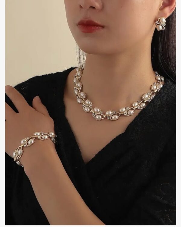 Shining Diva Fashion Latest Stylish Design Fancy Pearl Bracelet Earrings Necklace Jewellery Set for Women (15214s) Valentine Gift for Girlfriend (shani7) - Image 3