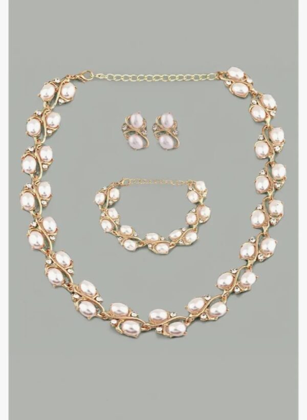 Shining Diva Fashion Latest Stylish Design Fancy Pearl Bracelet Earrings Necklace Jewellery Set for Women (15214s) Valentine Gift for Girlfriend (shani7)