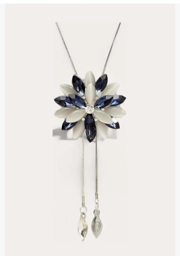 Shining Diva Fashion Stylish Crystal Flower Silver Plated Long Chain Pendant Necklace for Women(. Shani3)