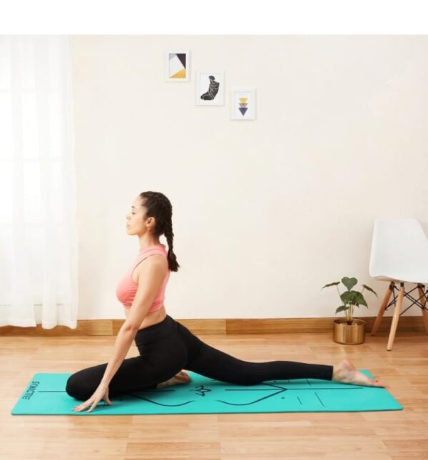 Amazon Brand - Symactive 6 Mm Premium Anti-Skid Supersoft Alignment Single Color Tpe Yoga Mat With Carrying Strap For Men & Women (2X6 Ft, Teal Green), Blue-Green (AV) - Image 3