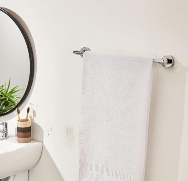 Amazon Brand - Solimo Premium Anti Rust Stainless Steel Folding Towel Rack with Hooks/Towel Rack for Bathroom/Towel Bar/Hanger/Bathroom Accessories | 304 Grade | 18 Inches (Chrome) (3099) - Image 4