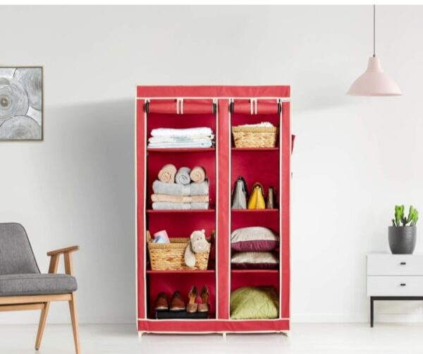 Amazon Brand - Solimo Plastic 2-Door Foldable Wardrobe, 8 Racks, Maroon (3251) - Image 4